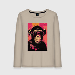 Лонгслив хлопковый женский Крутая обезьянка, цвет: миндальный