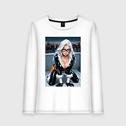 Женский лонгслив Черная кошка на крыше небоскреба