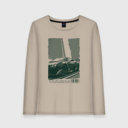Лонгслив хлопковый женский Постер спорткара, цвет: миндальный