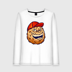 Лонгслив хлопковый женский Печенье в кепке, цвет: белый