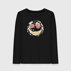 Лонгслив хлопковый женский Лакомый кусочек-яичница с улыбкой, цвет: черный