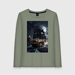 Женский лонгслив Пиратский корабль в шторм