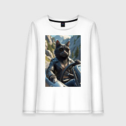 Женский лонгслив Кот за рулем кабролета