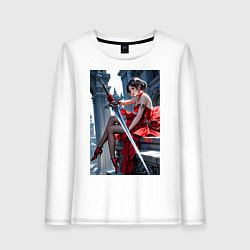 Женский лонгслив Девушка в красном платье с мечем