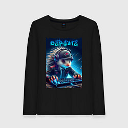 Лонгслив хлопковый женский Дикобраз командный игрок - неоновое свечение, цвет: черный