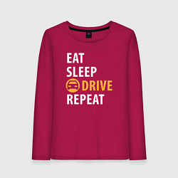 Лонгслив хлопковый женский Eat sleep drive, цвет: маджента