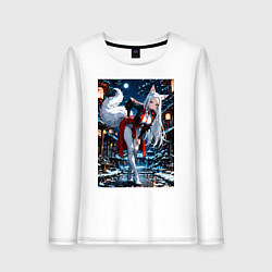 Женский лонгслив Белоснежная лиса лунной ночью
