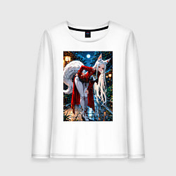 Женский лонгслив Белоснежная лиса лунной ночью