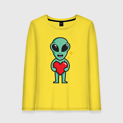 Лонгслив хлопковый женский Пришелец с сердечком, цвет: желтый