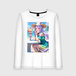 Лонгслив хлопковый женский Девушка-пони кушает мороженое, цвет: белый