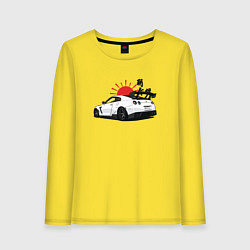 Лонгслив хлопковый женский Авто и иероглифы, цвет: желтый