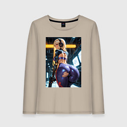 Женский лонгслив Девушка с оружием в киберпанк стиле