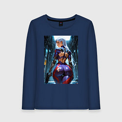 Женский лонгслив Девушка с оружием в киберпанк стиле