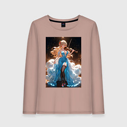 Лонгслив хлопковый женский Девушка в вечернем платье играет на скрипке, цвет: пыльно-розовый