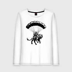 Лонгслив хлопковый женский Парашютист на льве, цвет: белый