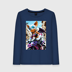 Лонгслив хлопковый женский Руж из Somic едет на мотоцикле, цвет: тёмно-синий