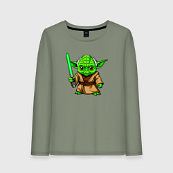 Лонгслив хлопковый женский Маленький зеленый Йода с мечем, цвет: авокадо