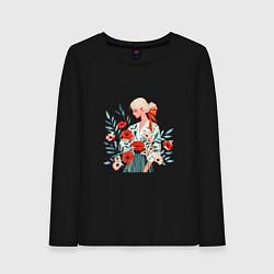 Лонгслив хлопковый женский Маки и блондинка, цвет: черный