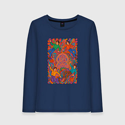 Лонгслив хлопковый женский Astro психоделический рисунок, цвет: тёмно-синий