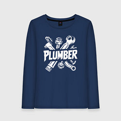 Лонгслив хлопковый женский Сантехник инструменты, цвет: тёмно-синий