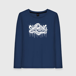 Лонгслив хлопковый женский Плавание в стиле граффити, цвет: тёмно-синий