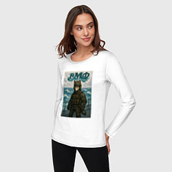 Лонгслив хлопковый женский ВМФ волк на корабле, цвет: белый — фото 2