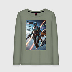 Женский лонгслив Девушка-мандалорец в космосе