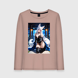 Лонгслив хлопковый женский Белая лисица в откровенном наряде, цвет: пыльно-розовый