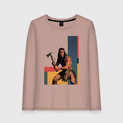 Лонгслив хлопковый женский Индеец с томагавком поп-арт, цвет: пыльно-розовый