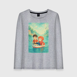 Лонгслив хлопковый женский Сцена из анимэ Рыбка Поньо, цвет: меланж