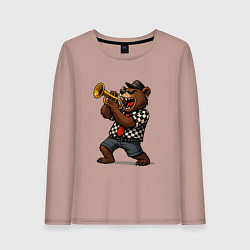 Лонгслив хлопковый женский Медведь музыкант ска, цвет: пыльно-розовый