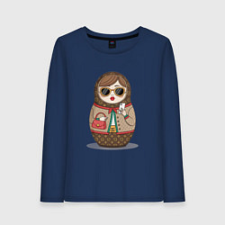 Лонгслив хлопковый женский Матрешка модная, цвет: тёмно-синий