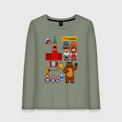 Женский лонгслив I love Russia, стереотипные символы