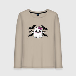 Лонгслив хлопковый женский Готическое очарование - приведение, цвет: миндальный