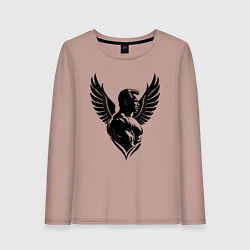 Лонгслив хлопковый женский Арнольд Шварценеггер с крыльями, цвет: пыльно-розовый
