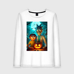 Женский лонгслив Rick and Morty with pumpkin - halloween night