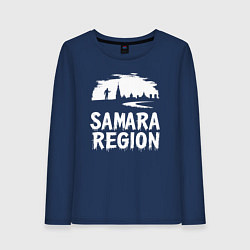 Лонгслив хлопковый женский Самарская область в стиле граффити, цвет: тёмно-синий