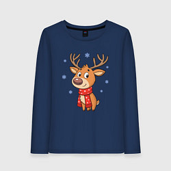 Женский лонгслив Новогодний олень и снежинки, зима