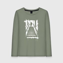Лонгслив хлопковый женский Человек на лестнице, цвет: авокадо