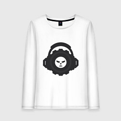 Лонгслив хлопковый женский Логотип c лицом и шестернёй в наушниках, цвет: белый