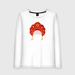 Лонгслив хлопковый женский Старинный русский головной убор кокошник, цвет: белый