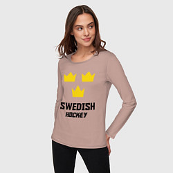 Лонгслив хлопковый женский Swedish Hockey, цвет: пыльно-розовый — фото 2