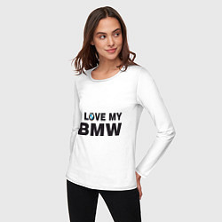 Лонгслив хлопковый женский I love my BMW, цвет: белый — фото 2