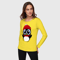 Лонгслив хлопковый женский Удивленный пингвинчик, цвет: желтый — фото 2