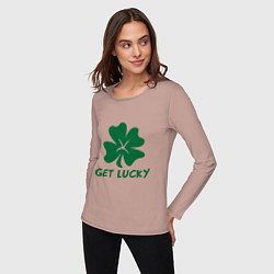 Лонгслив хлопковый женский Get lucky, цвет: пыльно-розовый — фото 2