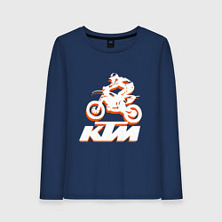 Лонгслив хлопковый женский KTM белый, цвет: тёмно-синий