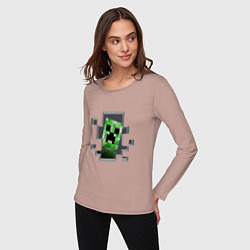 Лонгслив хлопковый женский Creeper Inside, цвет: пыльно-розовый — фото 2