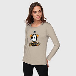 Лонгслив хлопковый женский NHL: Anaheim Ducks, цвет: миндальный — фото 2