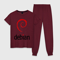 Пижама хлопковая женская Debian, цвет: меланж-бордовый