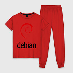 Пижама хлопковая женская Debian, цвет: красный